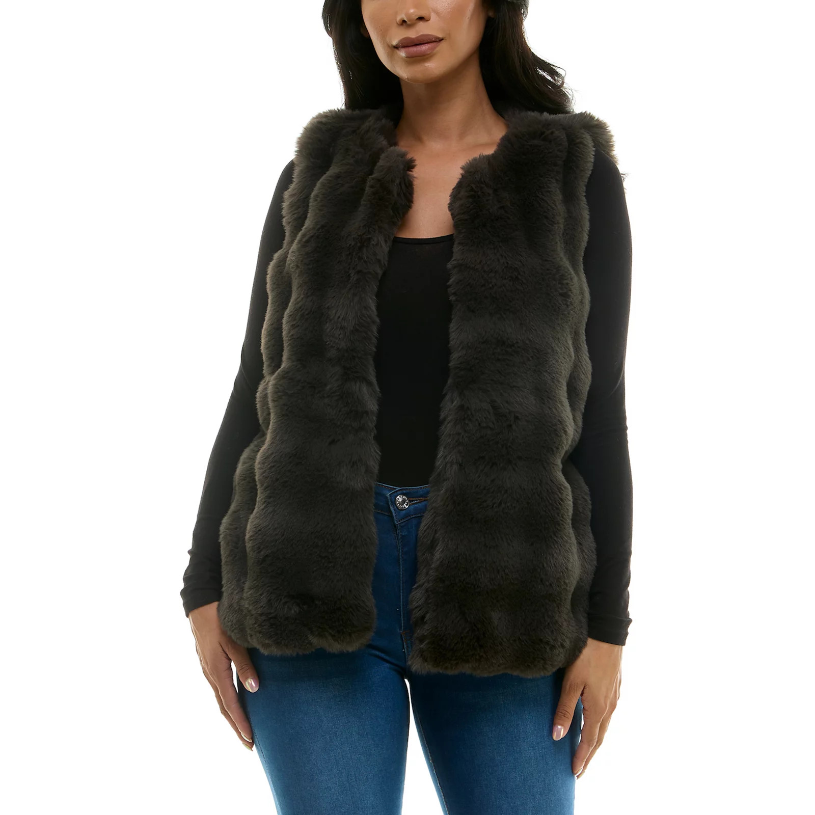 Women's Nina Leonard Collared Faux Fur Vest, Size: Medium, Deep Grey | Kohl's
