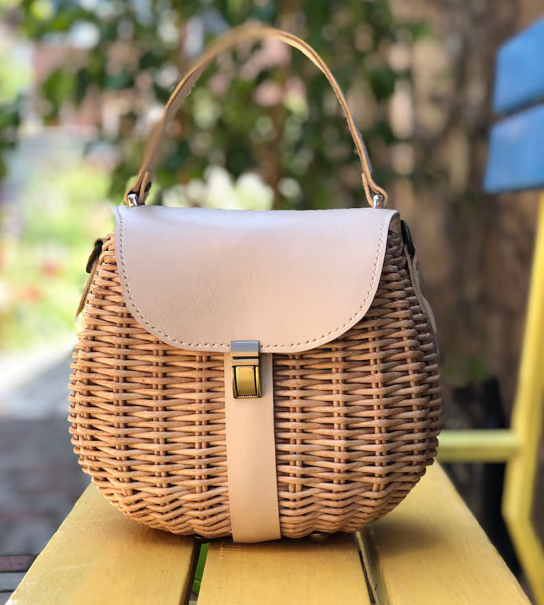 Beige Handtasche, Schultertasche, Korbtasche, Sommertasche, Ledertasche, helle Tasche. | Etsy (DACH)