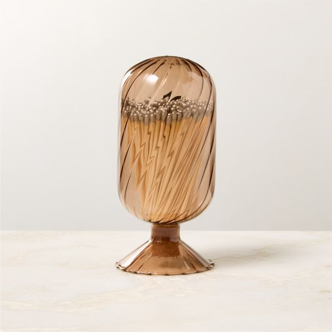 Small Amber Glass Helix Cloche with Silver Matches | CB2