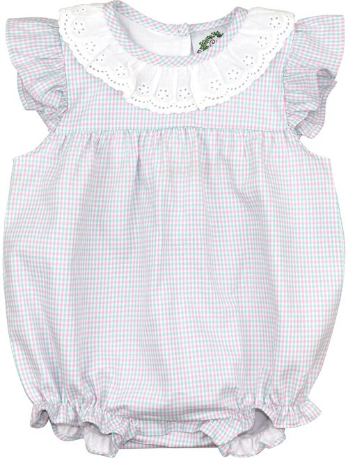 Mint and Pink Check Eyelet Bubble | Cecil and Lou