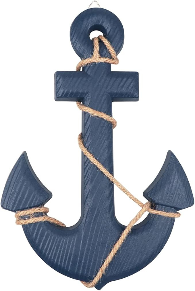 13" Nautical Wooden Anchor with Rope Nautical Beach Wood Anchor Wall Art Decor Door Hanging Ornam... | Amazon (US)