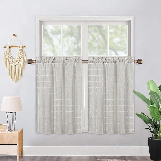 CAROMIO Farmhouse Kitchen Curtains 30 Inch Length Short Boho Linen Small Window Curtains for Cafe... | Amazon (US)