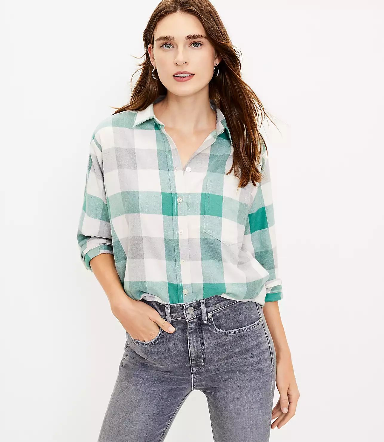 Plaid Cozy Pocket Shirt | LOFT