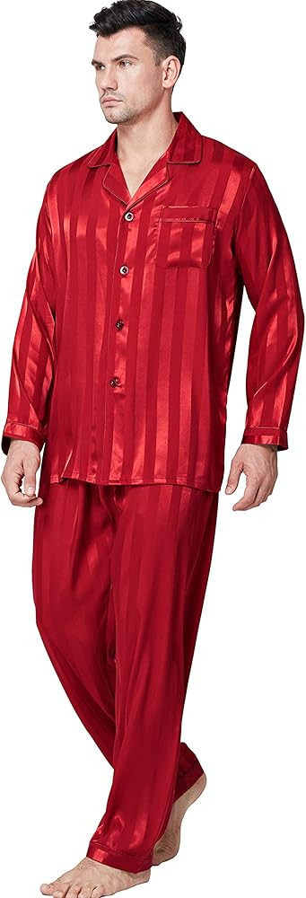 Lonxu Pajamas Set Mens Silk Satin Pajamas Long Sleeve Loungewear Two-Piece Sleepwear Button-Down ... | Amazon (US)