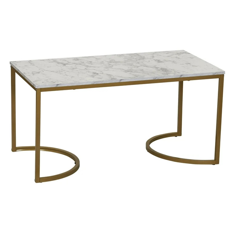 Household Essentials Half-Moon Modern Coffee Table, White Marble | Walmart (US)