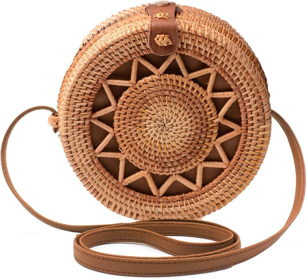 XMLMRY Rattan Summer Straw Beach Bag - Woven Wicker Basket Vacation Purse - Gifts for Women | Amazon (US)