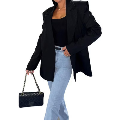 Coolmee Women's Casual Long Sleeve Blazers Solid Color Knit Blazer Work Office Open Front Blazer Jacket Black XL | Target