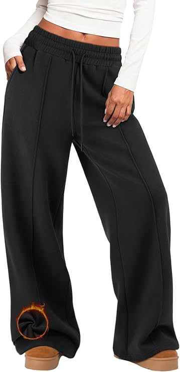 Womens Wide Leg Sweatpants Fleece Lined Baggy Pants Drawstring Athletic Joggers Fashion Winter Ou... | Amazon (US)