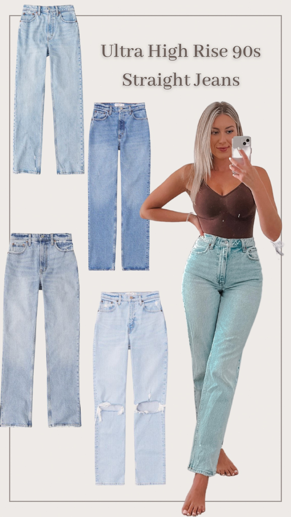 My favorite denim ever is the ultra high rise 90s straight jeans from Abercrombie & Fitch! They fit amazing, tight on your curves and relaxed at the bottom. I have so many washes!

#LTKstyletip #LTKGiftGuide #LTKunder100