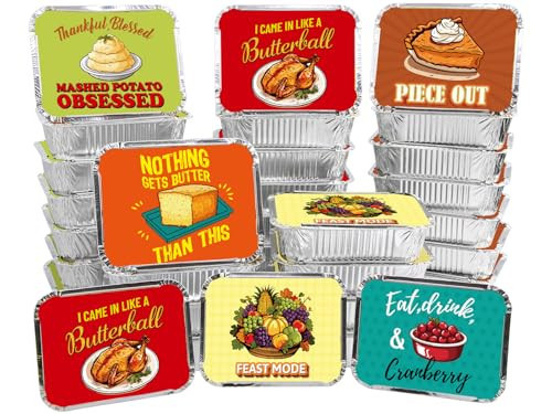 WorldBazaar Funny Pun Thanksgiving Leftover Containers with Lids 36PCS Thanksgiving Tin Foil Food Containers Disposable Fall Turkey Harvest Party Supplies | Amazon (US)