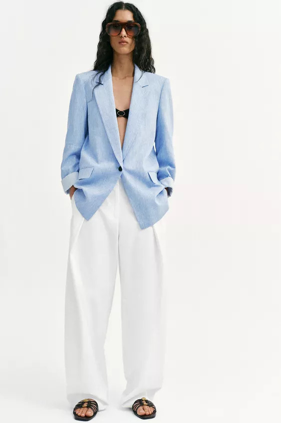 LINEN BLEND BLAZER WITH ROLLED-UP SLEEVES | Zara UK
