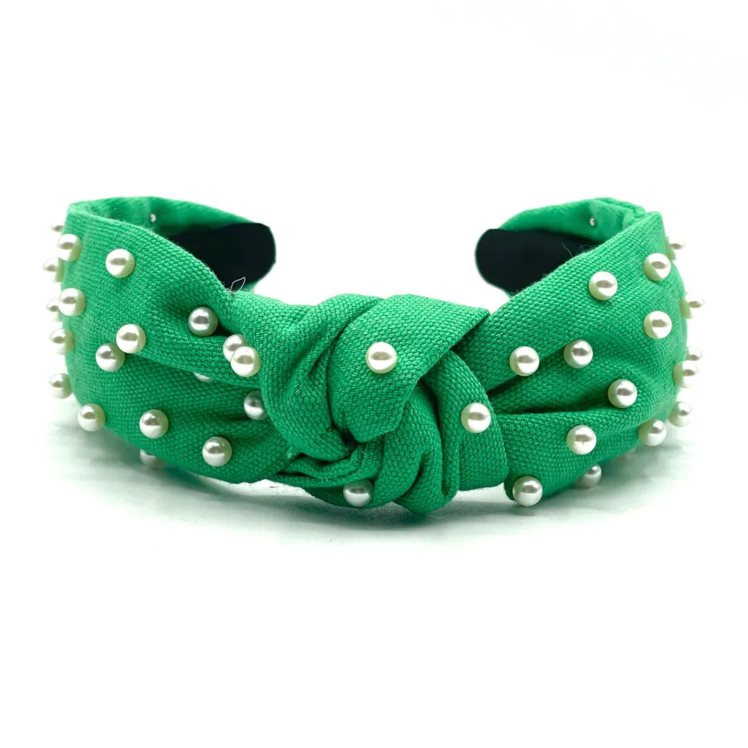 Kelly Green Knotted Headband Women Green Game Day Headbands Beaded Christmas Green Headband for G... | Etsy (US)