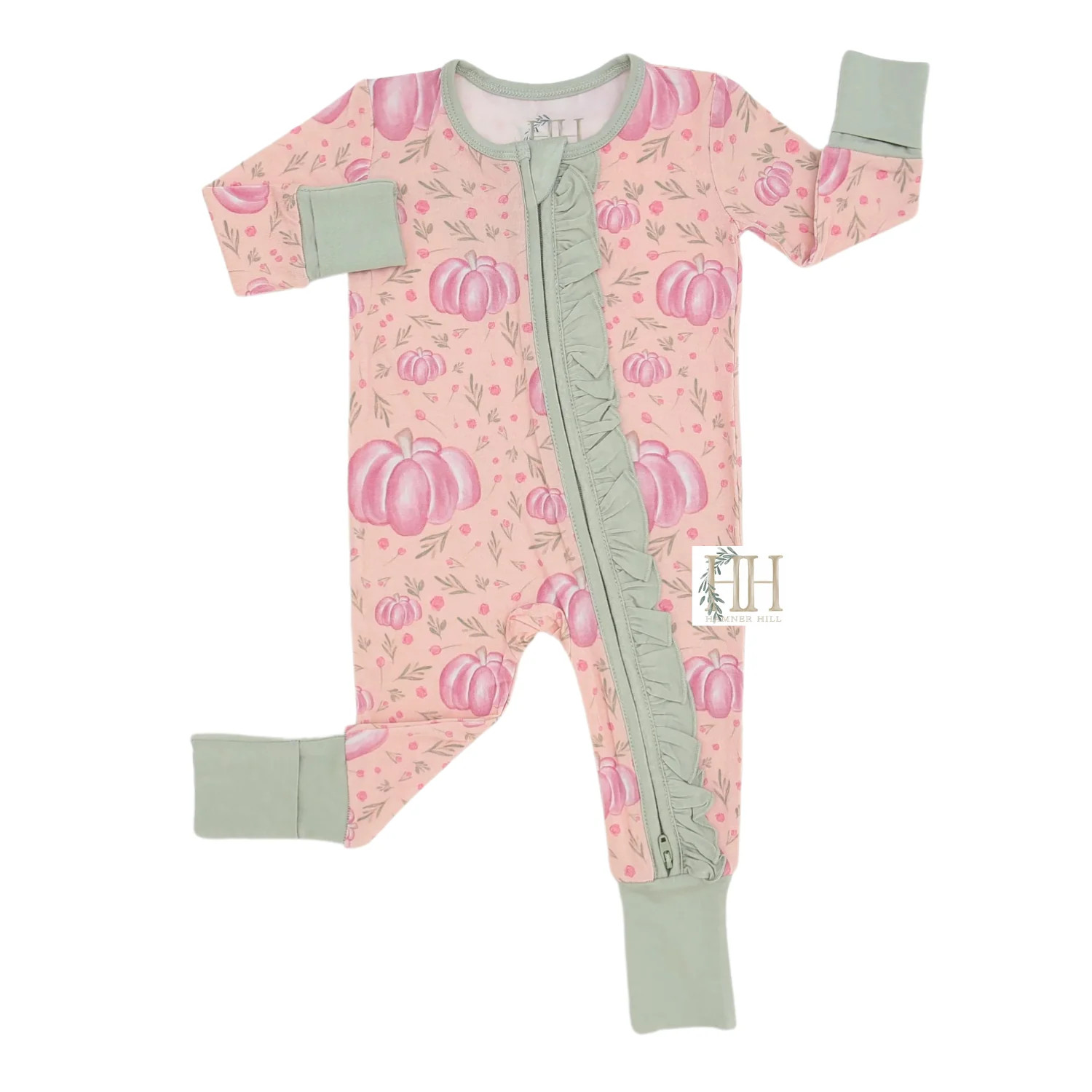 Girls Floral Pumpkin Double Zipper Romper | Hamner Hill