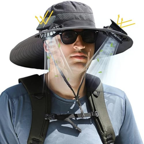 Wide Brim Solar Fan Outdoor Fishing Hat, 2 Solar Fan Hats for Men, USB & Solar Powered Fan Hat, Sombrero para el Sol Hombre, Sombrero con Ventilador Solar, Fan Hat Solar Powered UPF 50+ Grey | Amazon (US)