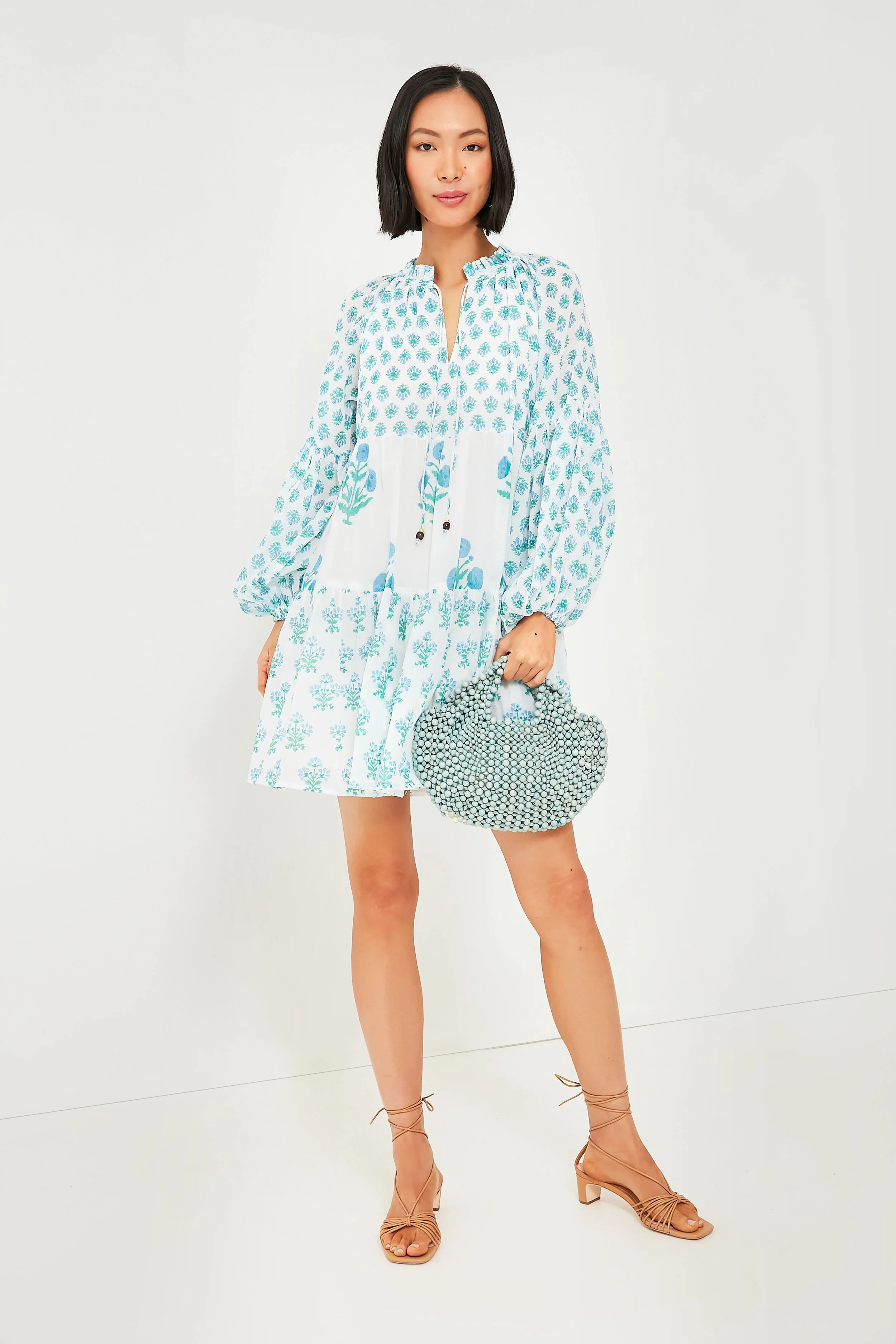 Exclusive Blue Floral Balloon Sleeve Short Mini Dress 
                Oliphant | Tuckernuck (US)