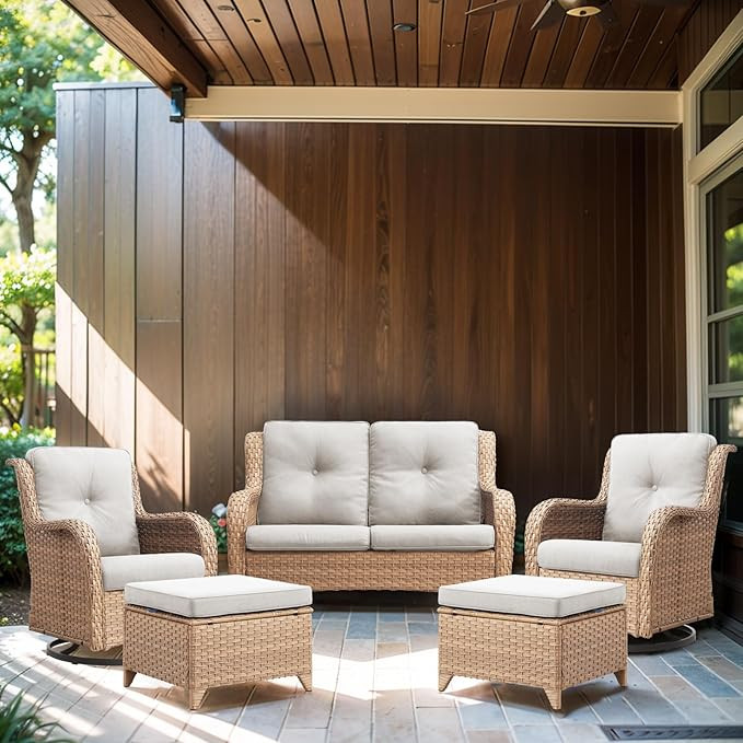 Swivel Patio Conversation Sets ：5 Piece Outdoor Patio Furniture with Swivel Chairs Wicker Furni... | Amazon (US)