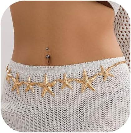 Gold Waist Chain for Women Flower Starfish Body Chain Belly Chain Waist Summer Jewelry | Amazon (US)