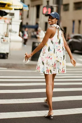 Maeve Halter Poplin Swing Mini Dress | Anthropologie (US)