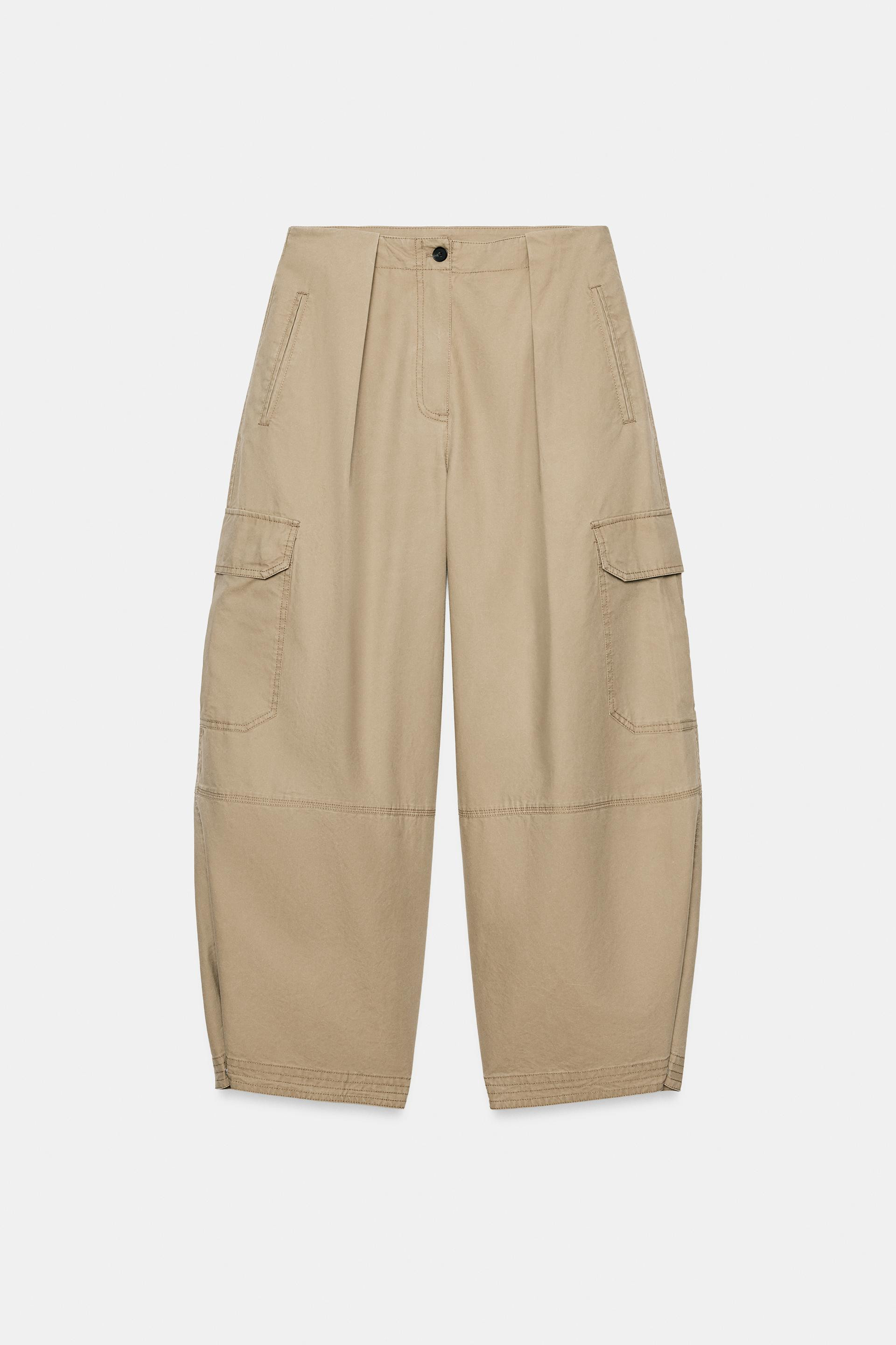 Zara - Zw Collection Cargo Trousers - Brown / Taupe - Xs - Woman | Zara UK