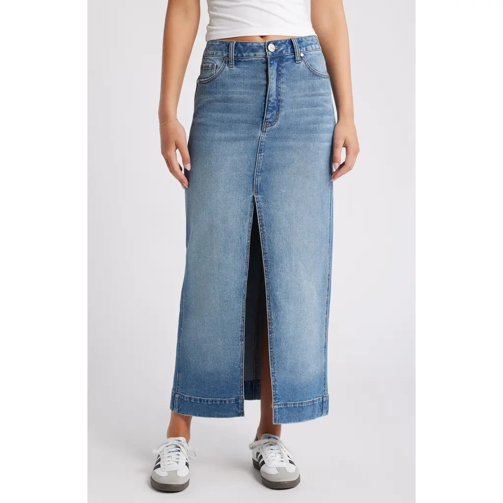 1822 Denim Front Slit Denim Maxi Skirt in Tifa at Nordstrom, Size 31 | Nordstrom