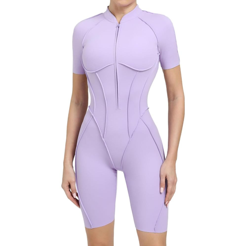 Women's One Piece Backless Zip Jumpsuits Short Bodycon Bodysuit Workout Summer Outfits Gym Yoga R... | Amazon (US)