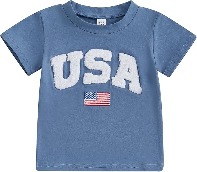 Karuedoo Toddler Boy Girl 4th of July Shirt USA Flag Embroidery Short Sleeve T-Shirts Kids Patrio... | Amazon (US)