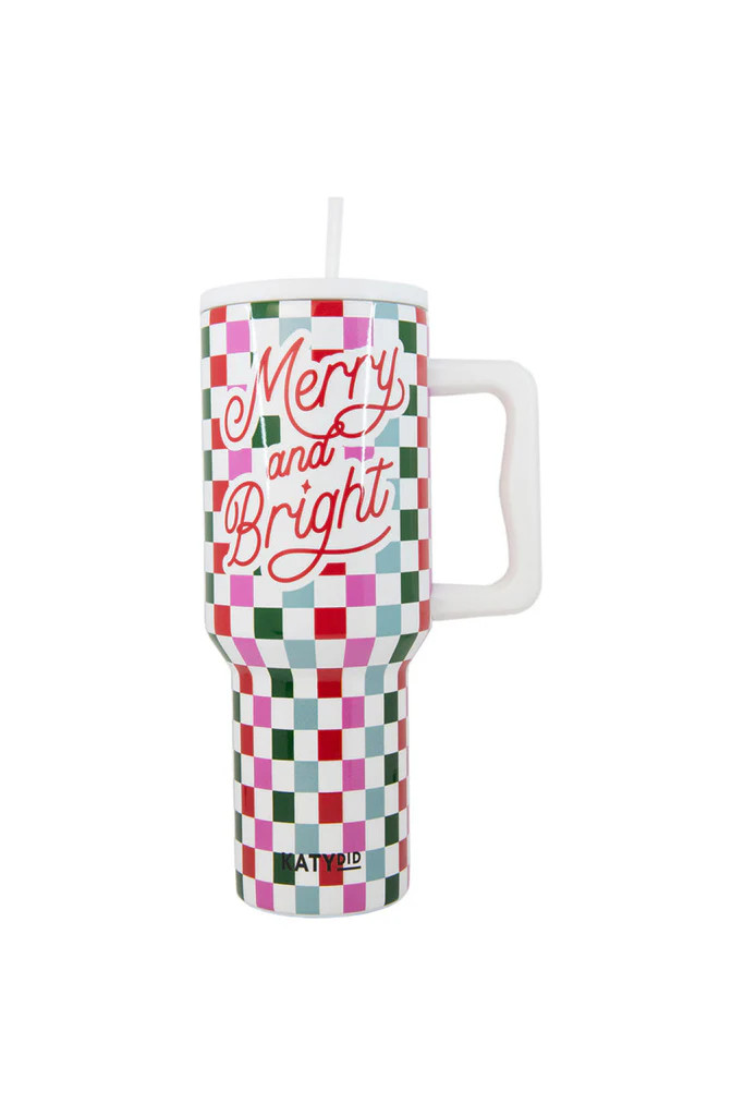 Merry & Bright Checkered Tumbler Cup w/ Handle | Katydid.com