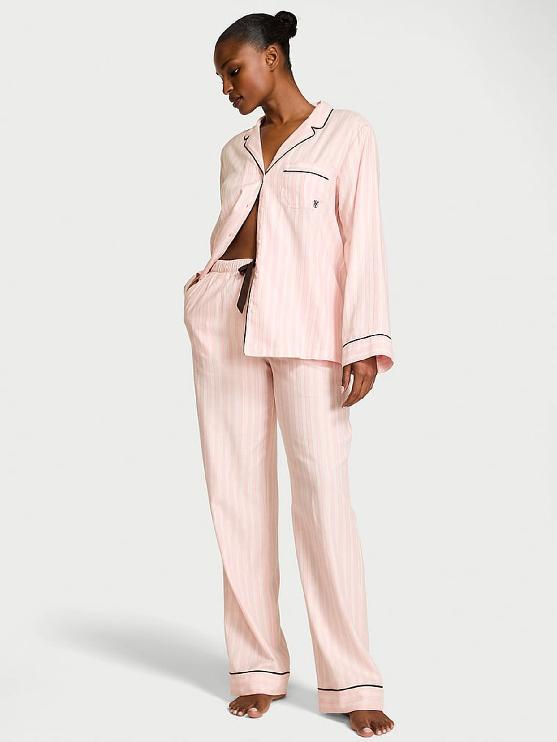 Pretty Blossom Pink Stripe Flannel Long Pyjamas Set | Victoria's Secret UK