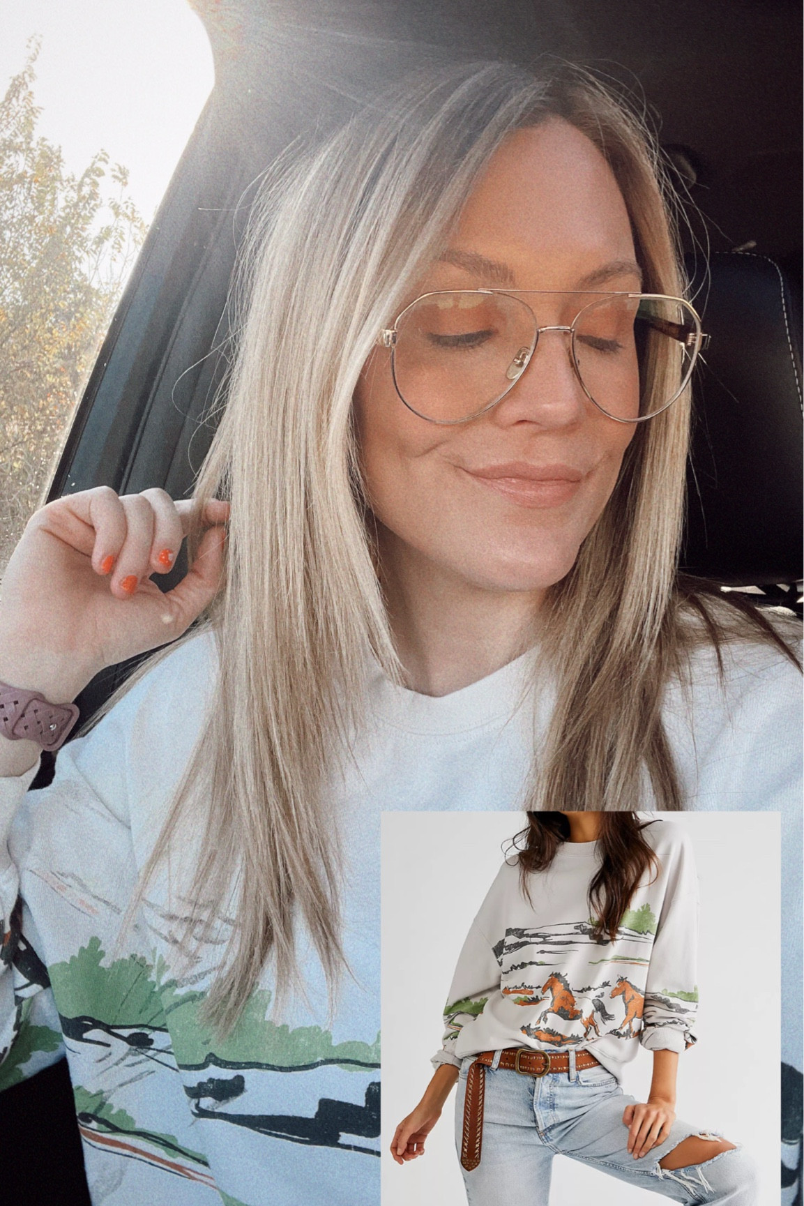 fav new sweatshirt! This one is the running horses daydreamer tee from free people 💚 

I also linked a few cheaper Amazon options but they have awful reviews so don’t come for me if they suck! 