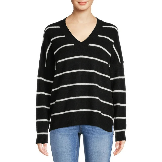 Dreamers by Debut Womens Oversized V-Neck Long Sleeve Pullover Sweater | Walmart (US)