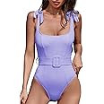 QINSEN Women's One Piece Swimsuit with Adjustable Tie Straps Elastic Belt Moderate Coverage Bathi... | Amazon (US)