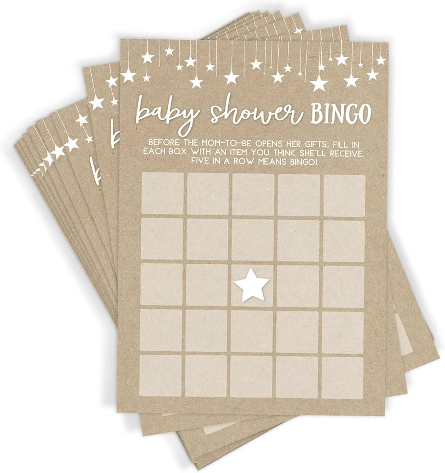 Printed Party Baby Shower Games – Bingo Game for Boy or Girl, Rustic Kraft Paper Theme, 50 Card... | Amazon (US)