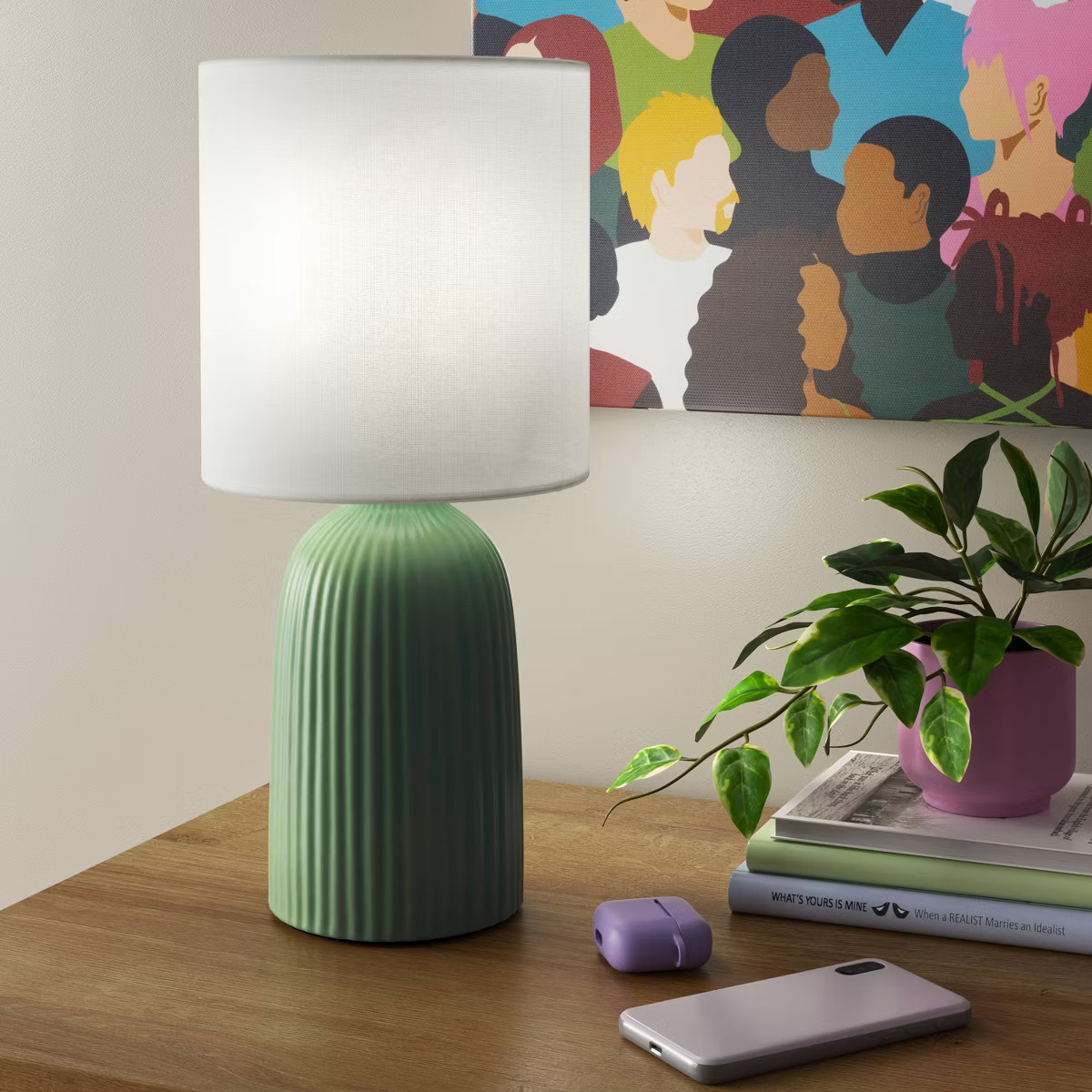 Fluted Ceramic Table Lamp: ETL Listed, Cotton/Polyester Shade, No Assembly - Room Essentials™ | Target