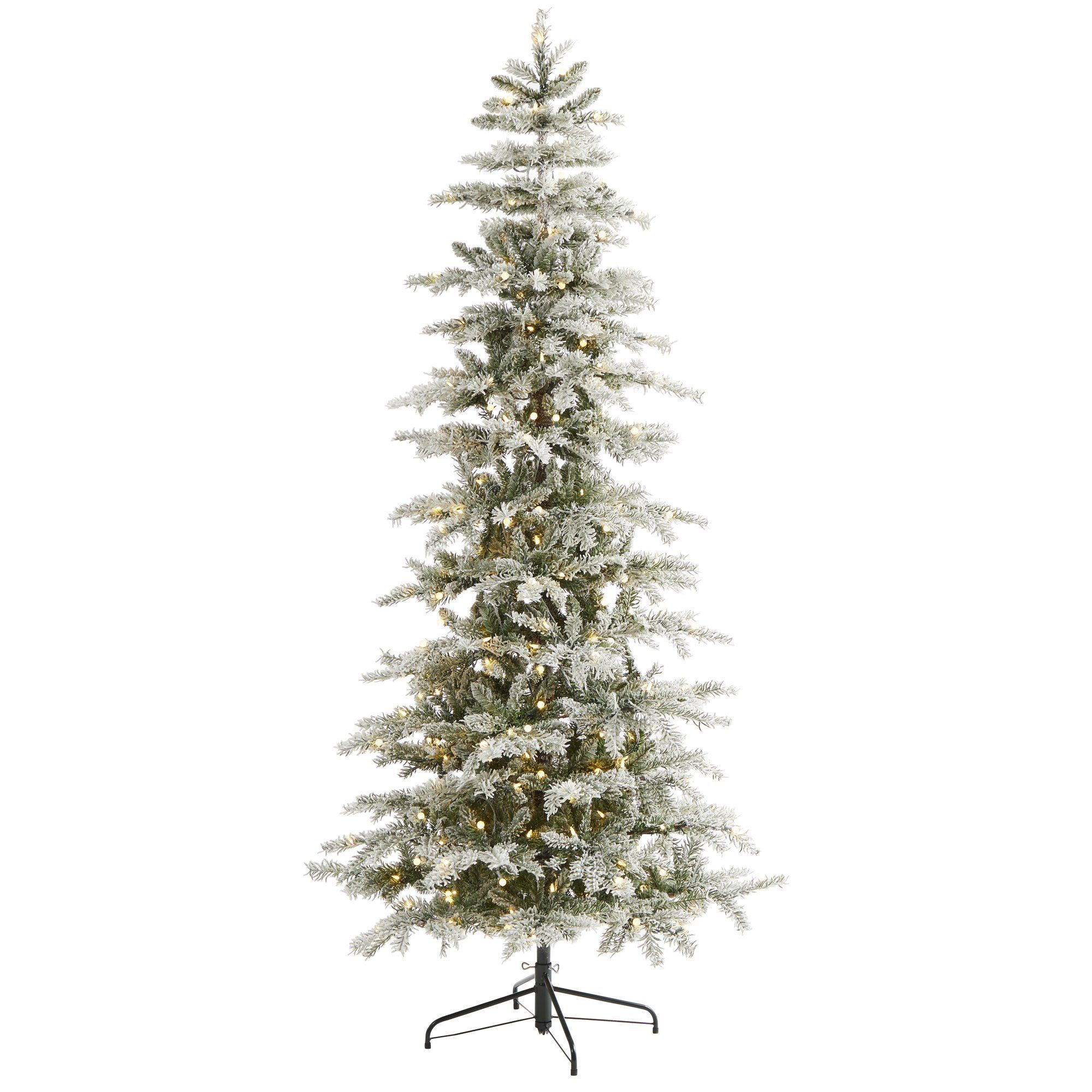 7.5’ Slim Flocked Nova Scotia Spruce Artificial Christmas Tree with 450 Warm White LED Lights a... | Nearly Natural