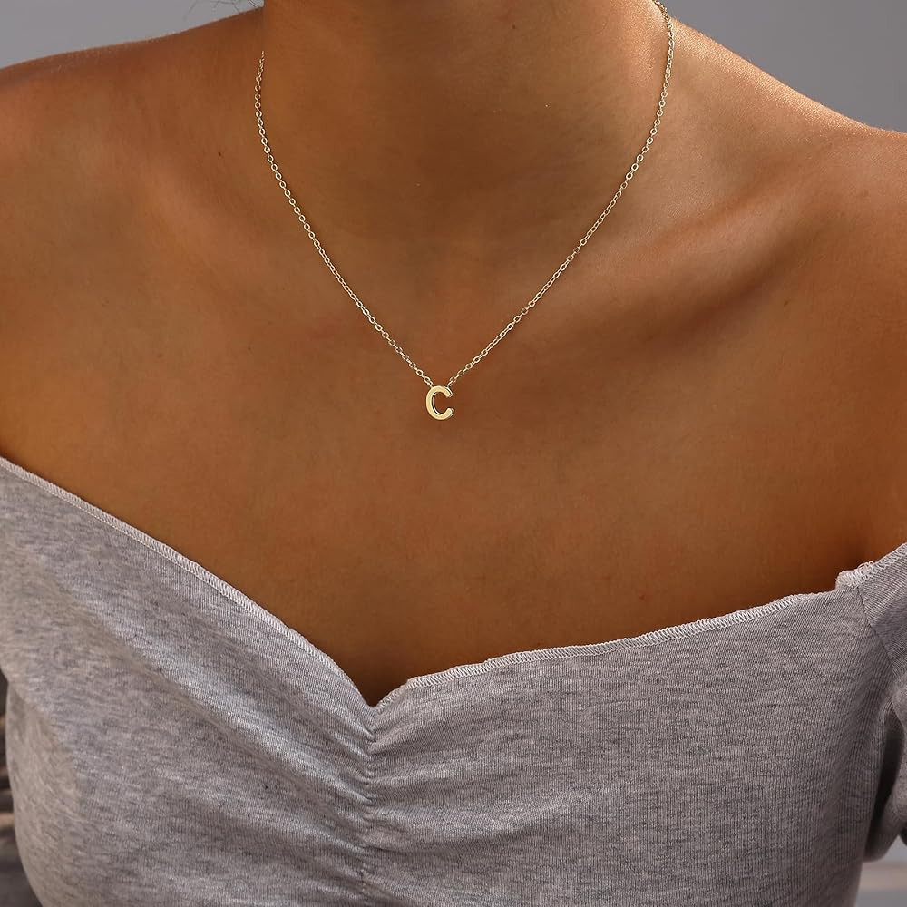 Initial Necklaces for Women, 14k Gold Plated Dainty Gold Letter Necklace Tiny Initial Pendant Nec... | Amazon (US)