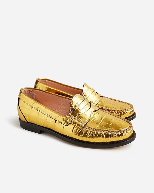 Winona penny loafers in croc-embossed metallic leather | J.Crew US