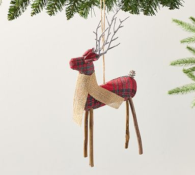 Plaid Oversized Deer Ornament | Pottery Barn (US)