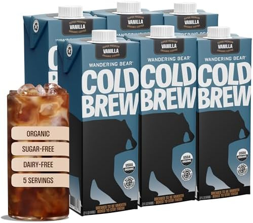 Wandering Bear Organic Vanilla Cold Brew Coffee - 32 fl oz, 6 Pack | Extra strong, bold, smooth, ... | Amazon (US)