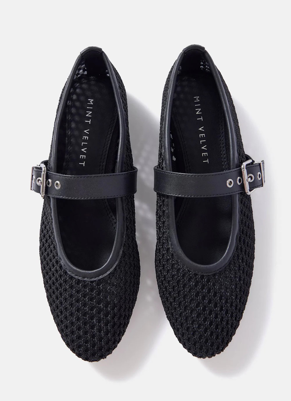 Trixie Black Mesh Ballet Flat Pumps | Mint Velvet