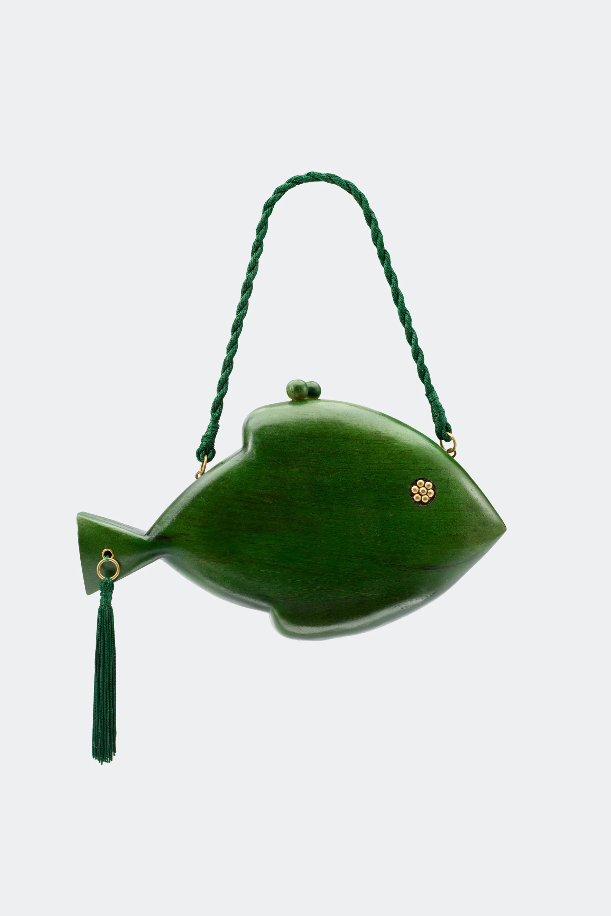 Carved Wooden Fish Clutch in Gummy Green | Simon Miller
