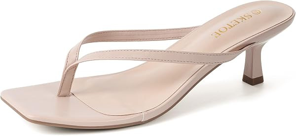 Kitten Heels for Women Square Toe Sandals Flip Flop Heels Thong Sandals Comfortable Summer 2 Inch... | Amazon (US)
