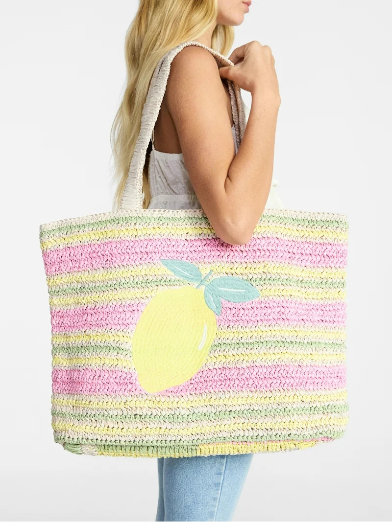 No Boundaries Women's Lemon Beach Tote Bag, Pink Lemon | Walmart (US)