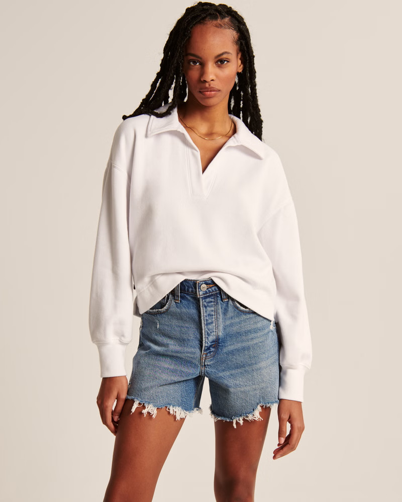 Women's Johnny Collar Swing Crew Sweatshirt | Women's Tops | Abercrombie.com | Abercrombie & Fitch (US)
