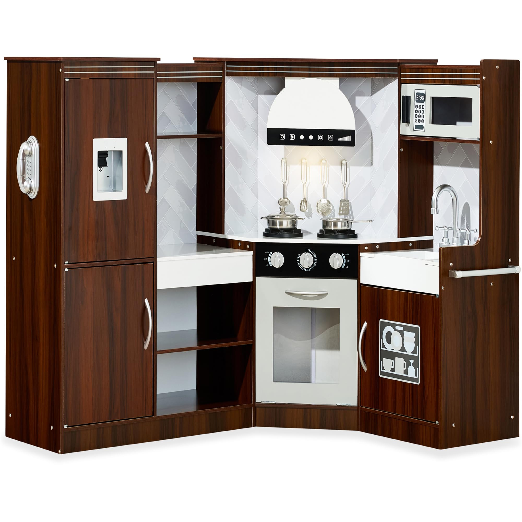 Best Choice Products Pretend Play Corner Kitchen, Ultimate Interactive Wooden Kids Playset w/Ligh... | Amazon (US)