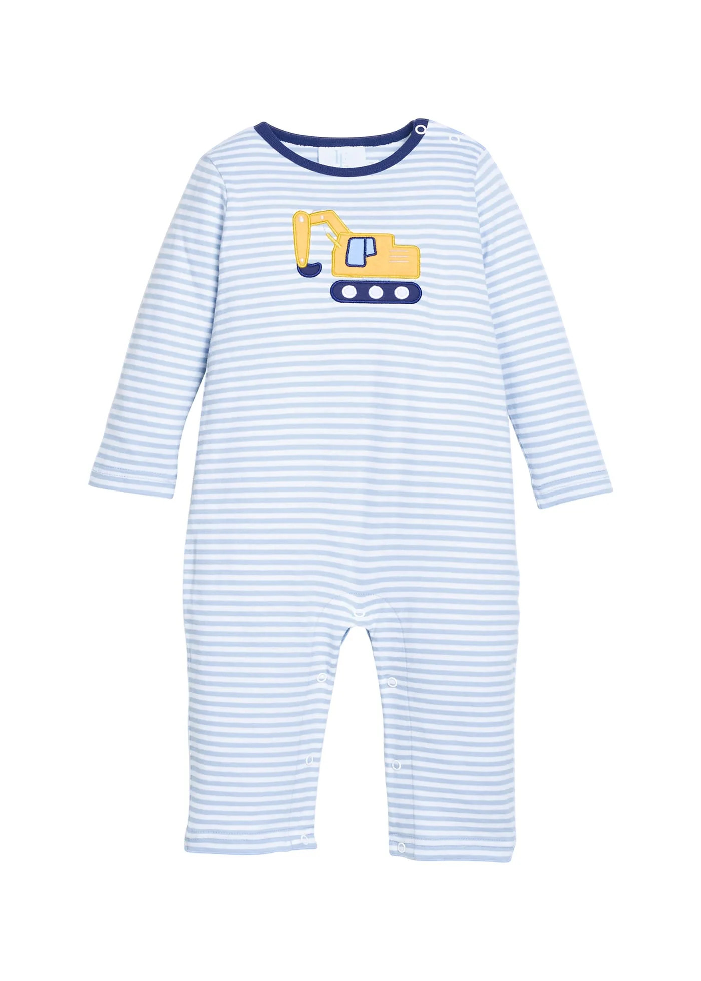 Excavator Applique Romper - Blue Baby Boy One Piece | Little English