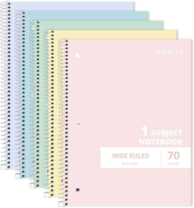 1 Subject Spiral Notebook Wide Ruled 5 Pack, 140 Pages, Assorted | 70 Sheets, 7.5 x 10.5 in, 3-Ho... | Amazon (US)