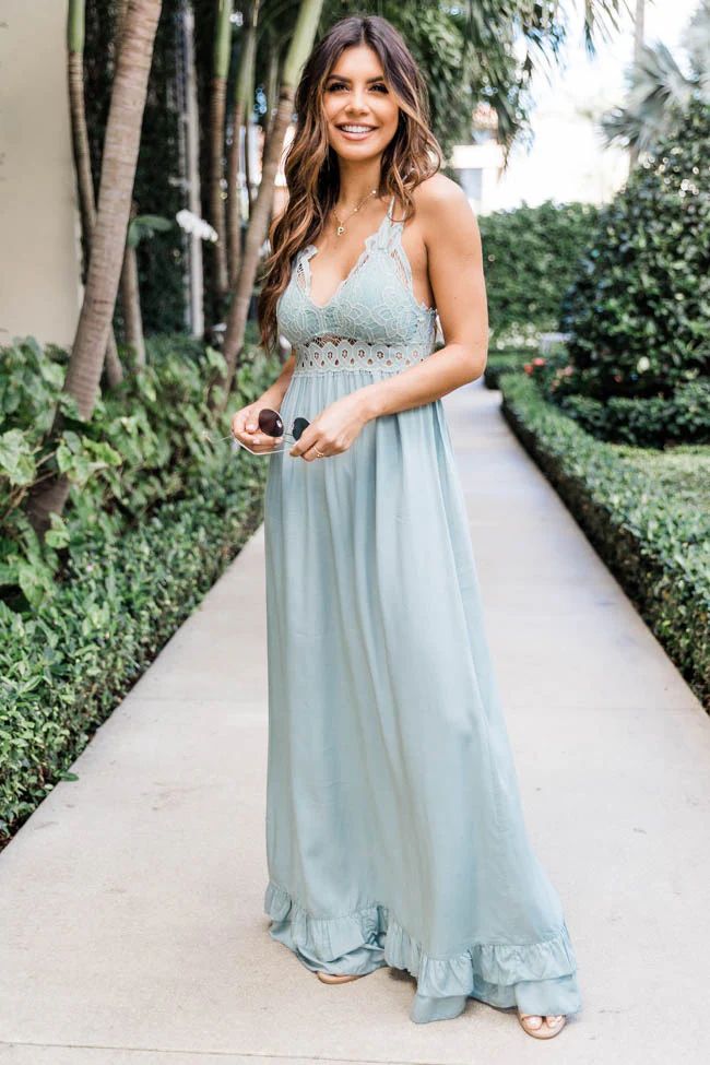 Such A Delight Sage Lace Maxi | The Pink Lily Boutique