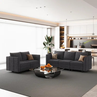 Aurora 2-Pieces Chenille Couch Modular Sectional Sofa Storage Seat Sofa Set With Removable Cushion Cover For Apartment Livingroom Lounge, 2-Seat & 3-S | Wayfair North America
