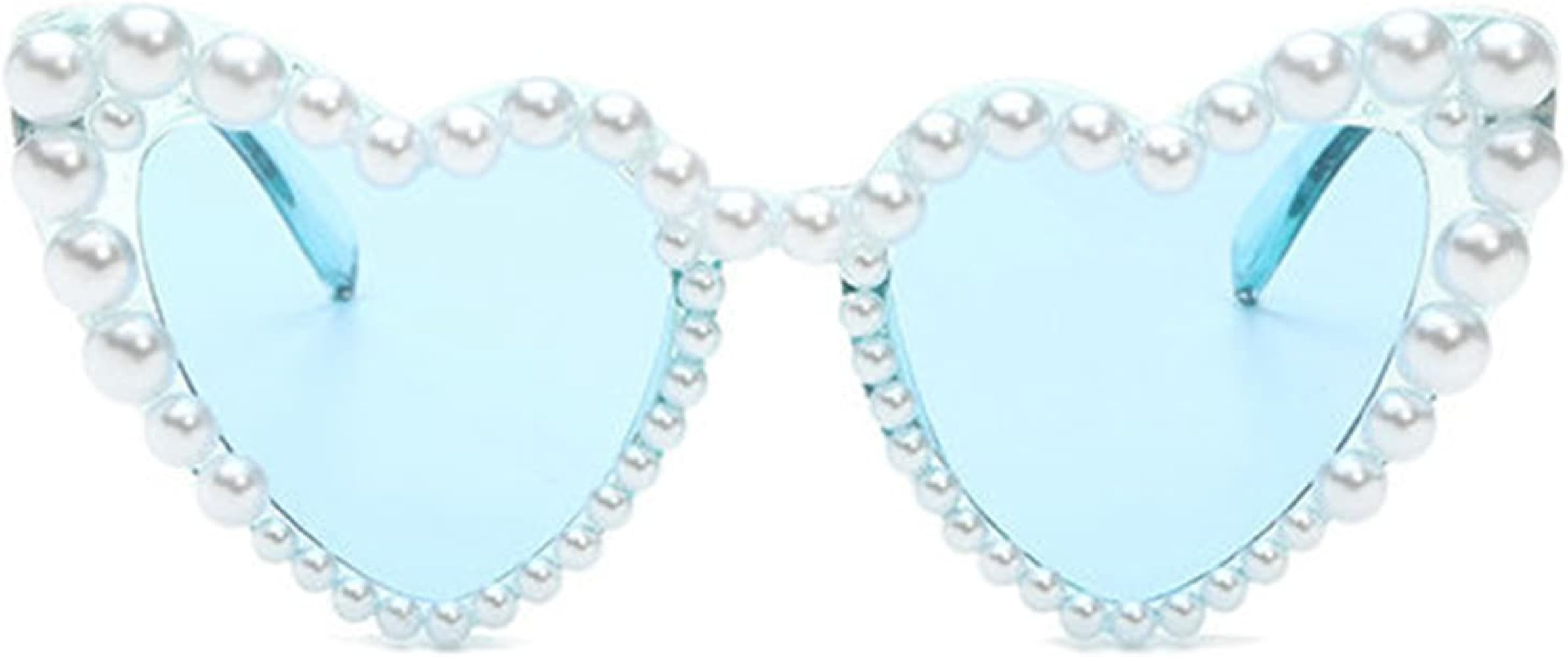 COTIA Luxury Fine Shimmering Love Pearl Sun Glasses Women Heart Glasses Casual Bling Sunglasses | Amazon (US)