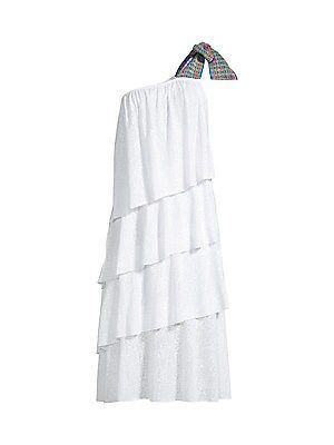 One-Shoulder Bow Ruffle Midi Dress | Saks Fifth Avenue